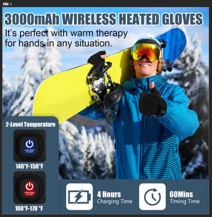 Rechargeable Heated Gloves for Men and Women, Full & Half Finger Electric Touchscreen Winter Hand Warmers for Work, Cycling, Skiing, and Outdoor Activities