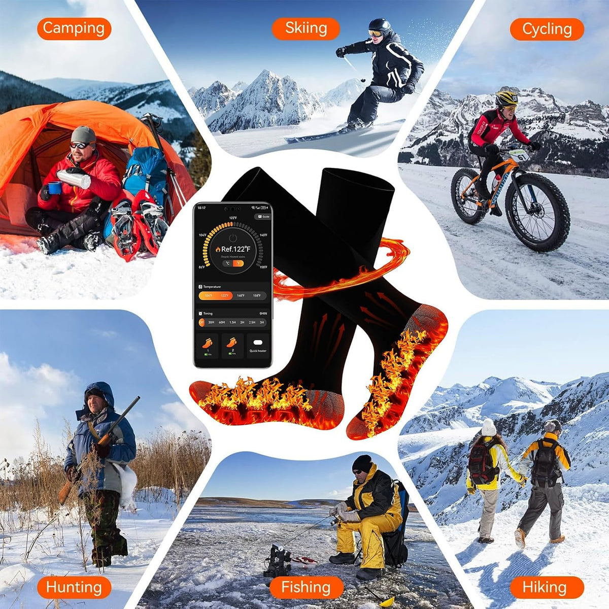 Smart Heated Socks for Men and Women with App Control – Rechargeable 8500mAh Electric Warm Socks, Washable and Ideal for Outdoor Activities, Skiing, Hunting, Cycling, and Camping – Perfect Holiday Gift