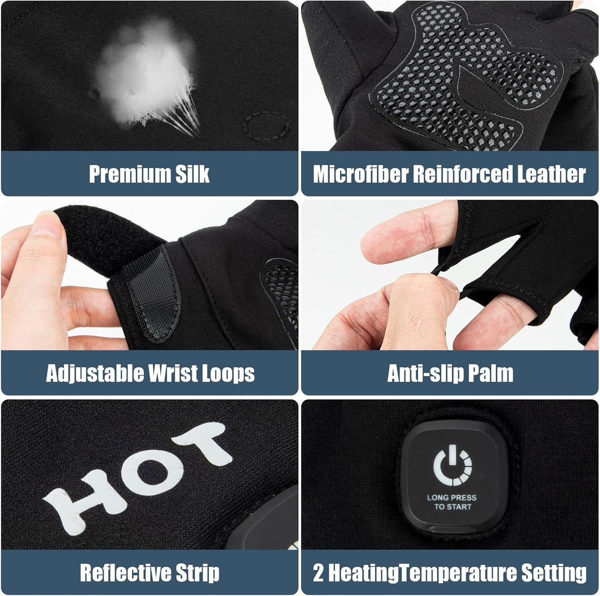 Rechargeable Heated Gloves for Men and Women, Full & Half Finger Electric Touchscreen Winter Hand Warmers for Work, Cycling, Skiing, and Outdoor Activities