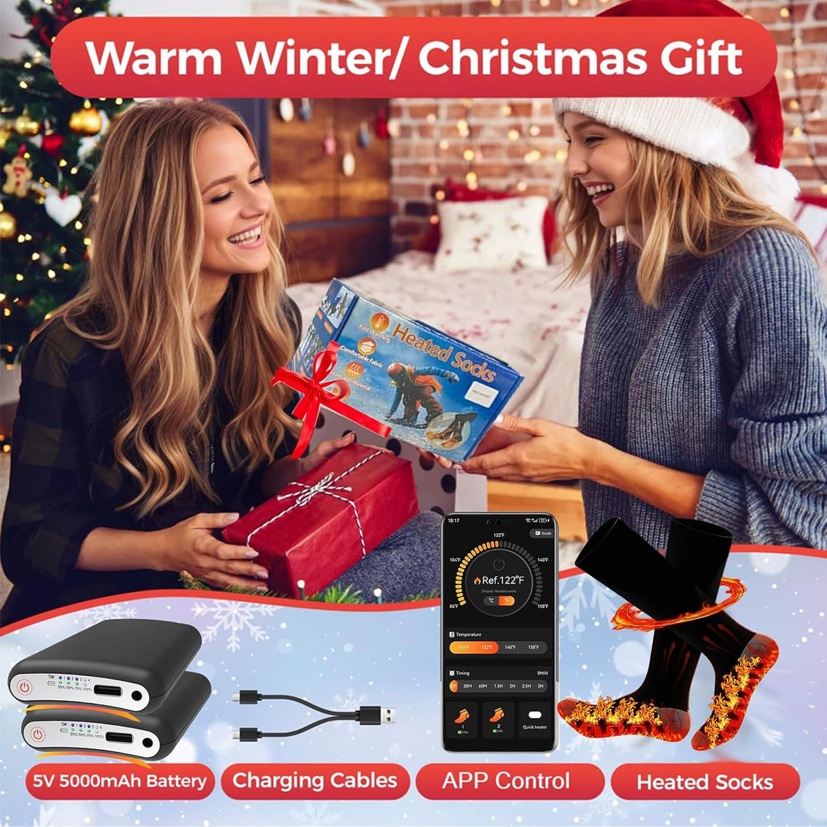 Smart Heated Socks for Men and Women with App Control – Rechargeable 8500mAh Electric Warm Socks, Washable and Ideal for Outdoor Activities, Skiing, Hunting, Cycling, and Camping – Perfect Holiday Gift
