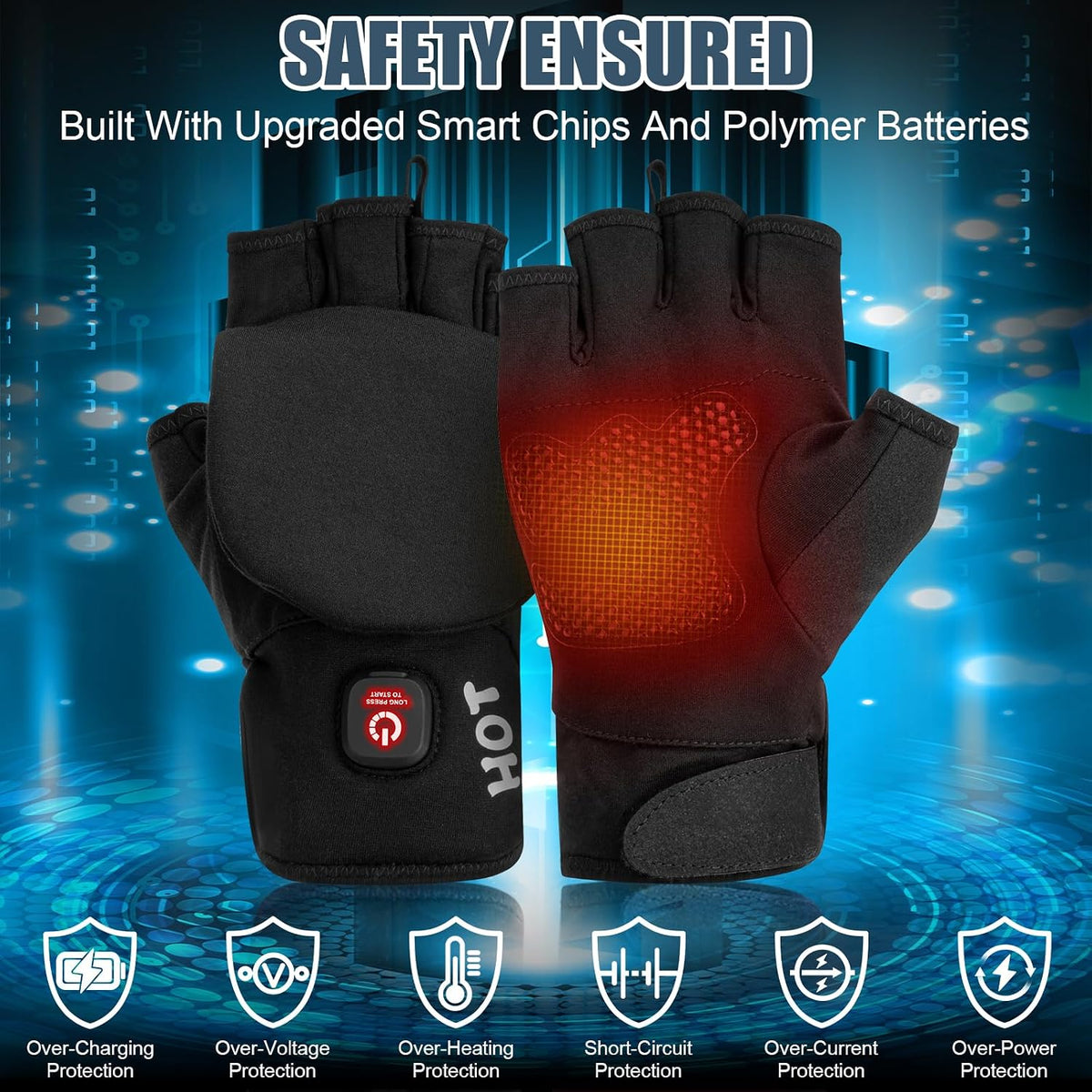 Rechargeable Heated Gloves for Men and Women, Full & Half Finger Electric Touchscreen Winter Hand Warmers for Work, Cycling, Skiing, and Outdoor Activities