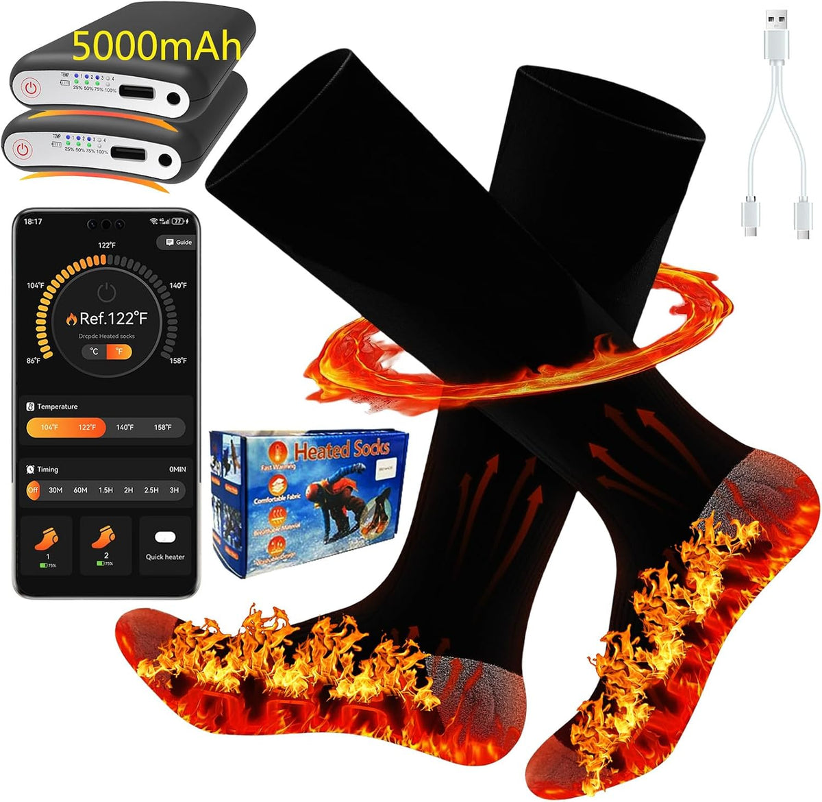 Smart Heated Socks for Men and Women with App Control – Rechargeable 8500mAh Electric Warm Socks, Washable and Ideal for Outdoor Activities, Skiing, Hunting, Cycling, and Camping – Perfect Holiday Gift